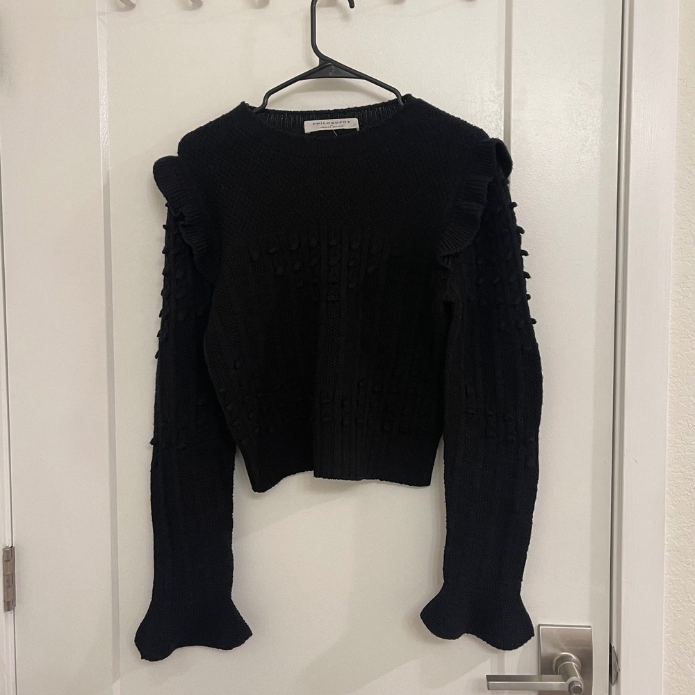 Philosophy di Lorenzo Serafini Black Knit Sweater Cropped Ruffled Chic